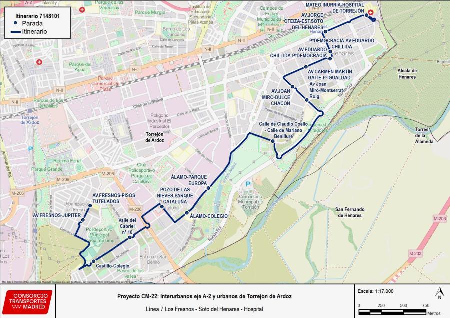 Itinerario Línea 7 autobuses urbanos Torrejón de Ardoz