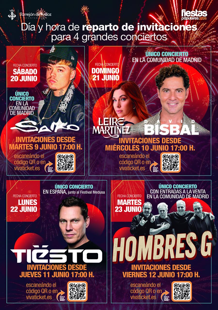 4 conciertos con invitación Fiestas Populares 2026 Torrejón de Ardoz