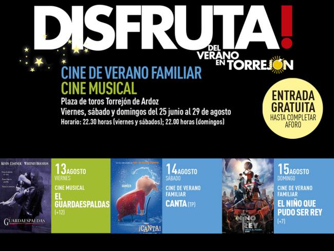 El Cine de Verano Musical y Familiar continuará el viernes 13, el sábado 14 y el domingo 15 de agosto con “El guardaespaldas”, “Canta” y “El niño que pudo ser rey”, respectivamente 