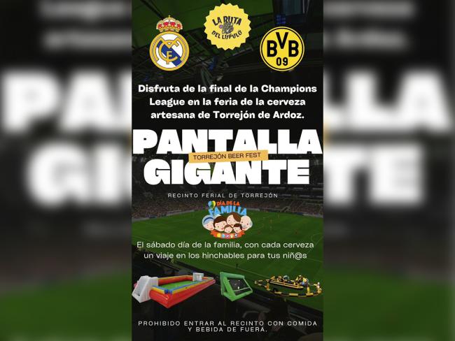 Habrá pantalla gigante en Beer Festival, Feria de la Cerveza Artesanal de Torrejón, para que los torrejoneros puedan disfrutar de la final de la Champions League