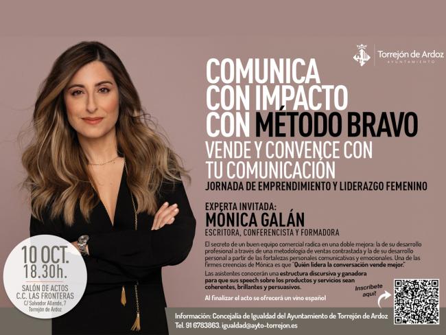 La escritora, conferenciante y formadora, Mónica Galán, imparte hoy, jueves, 10 de octubre, una jornada de emprendimiento y liderazgo femenino en Torrejón de Ardoz