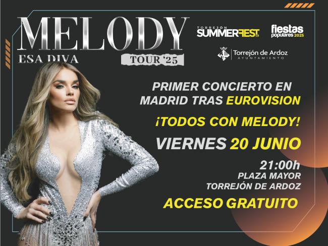 Melody, tercer concierto confirmado de las Fiestas Populares, dentro de Torrejón Summer Fest 2025, que se suma a Nicky Jam y Dani Fernández