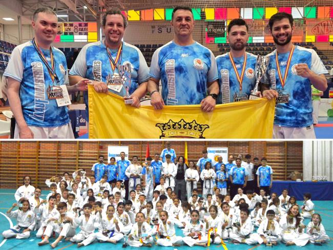 En la parte superior de la imagen, los parakaratekas que disputaron el Campeonato de España de clubes. En la parte inferior, varios de los participantes en el XXIV Trofeo de Karate “Tomás Herrero”
