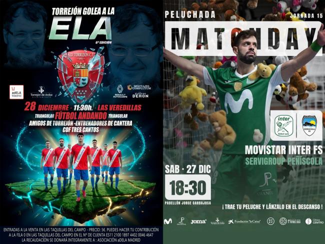 El partido de Movistar Inter FS, que realizará una peluchada solidaria, y la 6ª edición del torneo “Torrejón Golea a la ELA”, este fin de semana en la agenda deportiva 